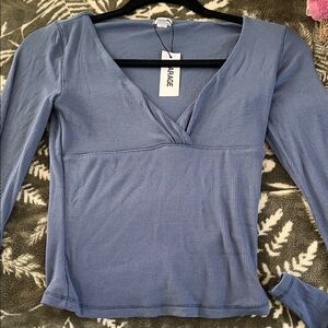 Garage Light Blue V-Neck Long Sleeve Top